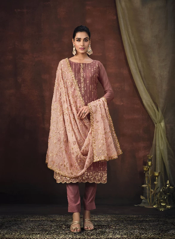 Traditional Function Wear Shimmer Organza Suit, Peach - Pink-1.webp